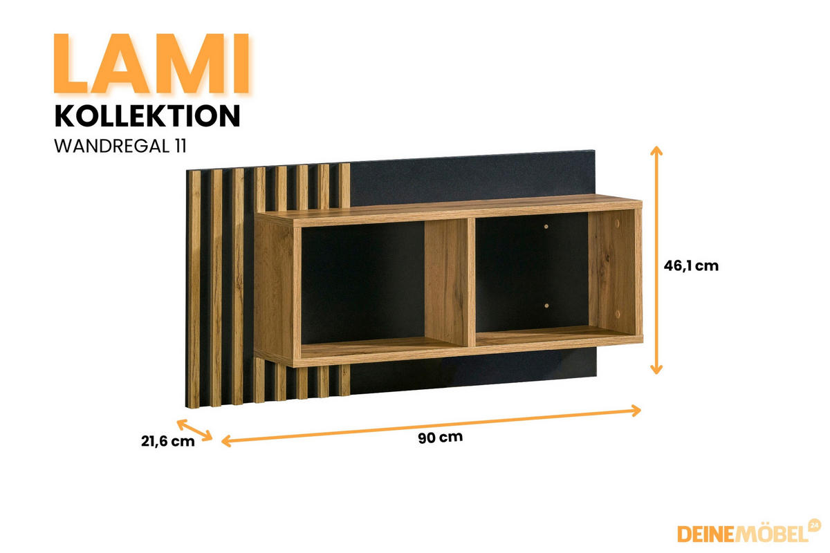 JUGENDZIMMER-SET LAMI B 3-teilig in Wotan Eiche / Schwarz Matt mit Lamellen - Eiche Wotan/Schwarz, Holzwerkstoff (225/56/160cm) - Deine Möbel 24