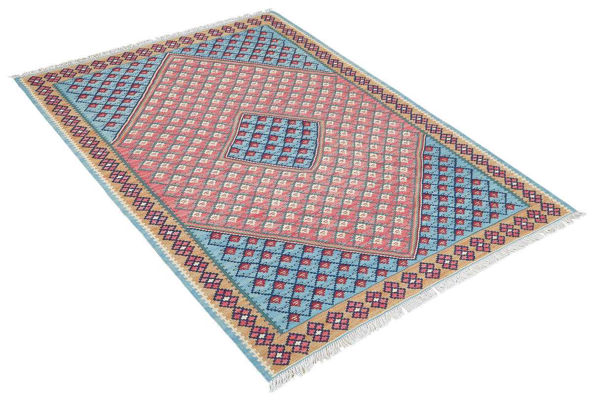 HANDWEBTEPPICH Senneh Kelim Blau 153/100 cm Schurwolle - Blau, Textil (100/153cm) - Looma