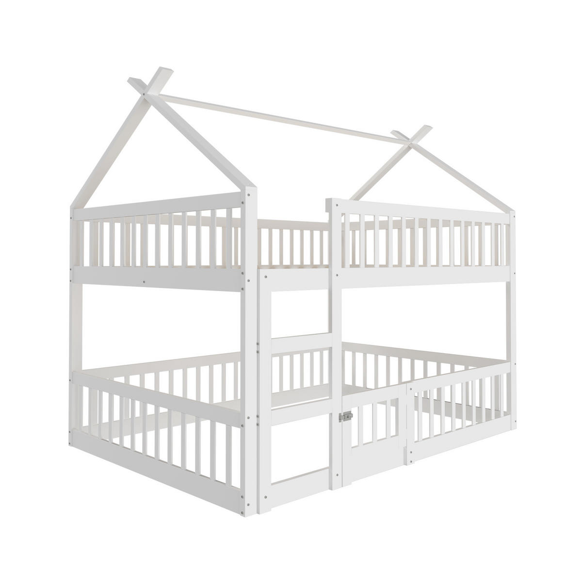 HAUSBETT 140/200 cm aus Holz mit Treppe und Sicherheitsumrandung in Weiß - Weiß, Holz (140/200cm) - BEAOK