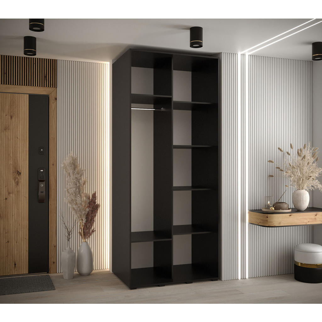 Thumbnail - Abiks Möbel Schwebetürenschrank, Schwarz, Schwarz, Gold, Metall, Nachbildung, 6 Fächer, 120x235x60 cm, Schlafzimmer, Kle...