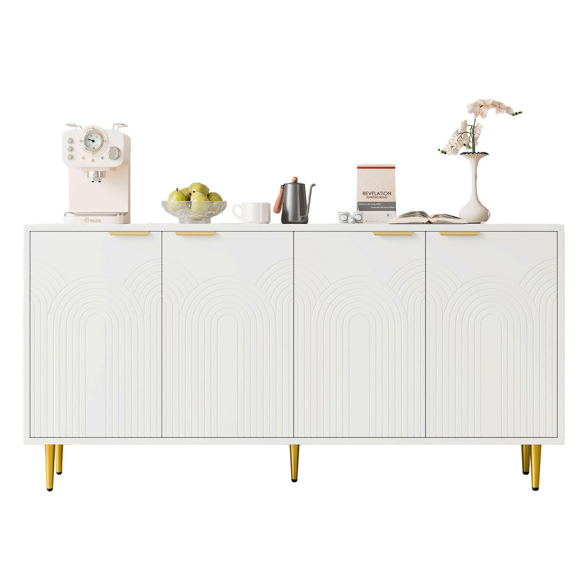 SIDEBOARD 160/40/80 cm aus MDF und Holzwerkstoff mit 4 Türen Weiß - Weiß, Holzwerkstoff (160/80/40cm) - Modenvie