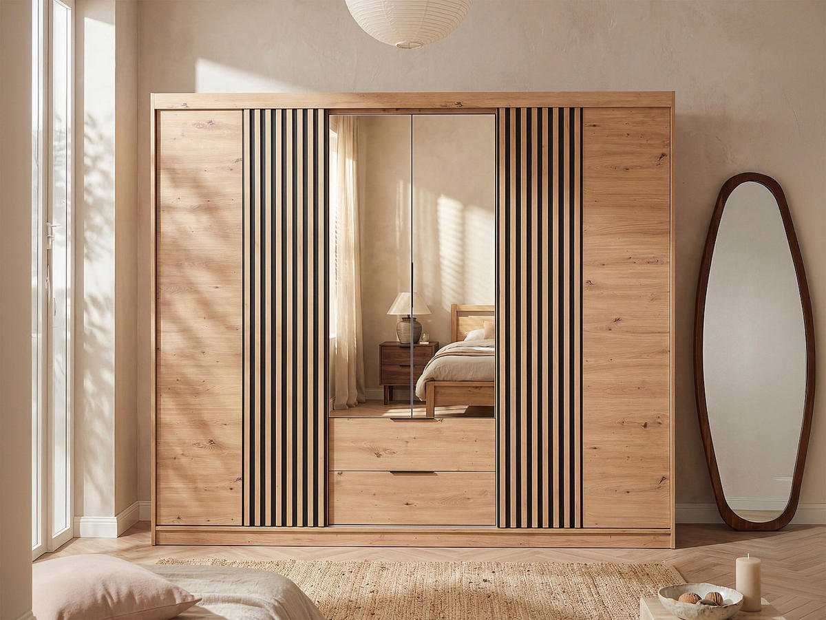 KLEIDERSCHRANK - 250 cm x 60 cm - Holz, Platte - Naturfarben Hell SIDOVIA - Naturfarben, Holz (250/213/60cm) - Vente-Unique