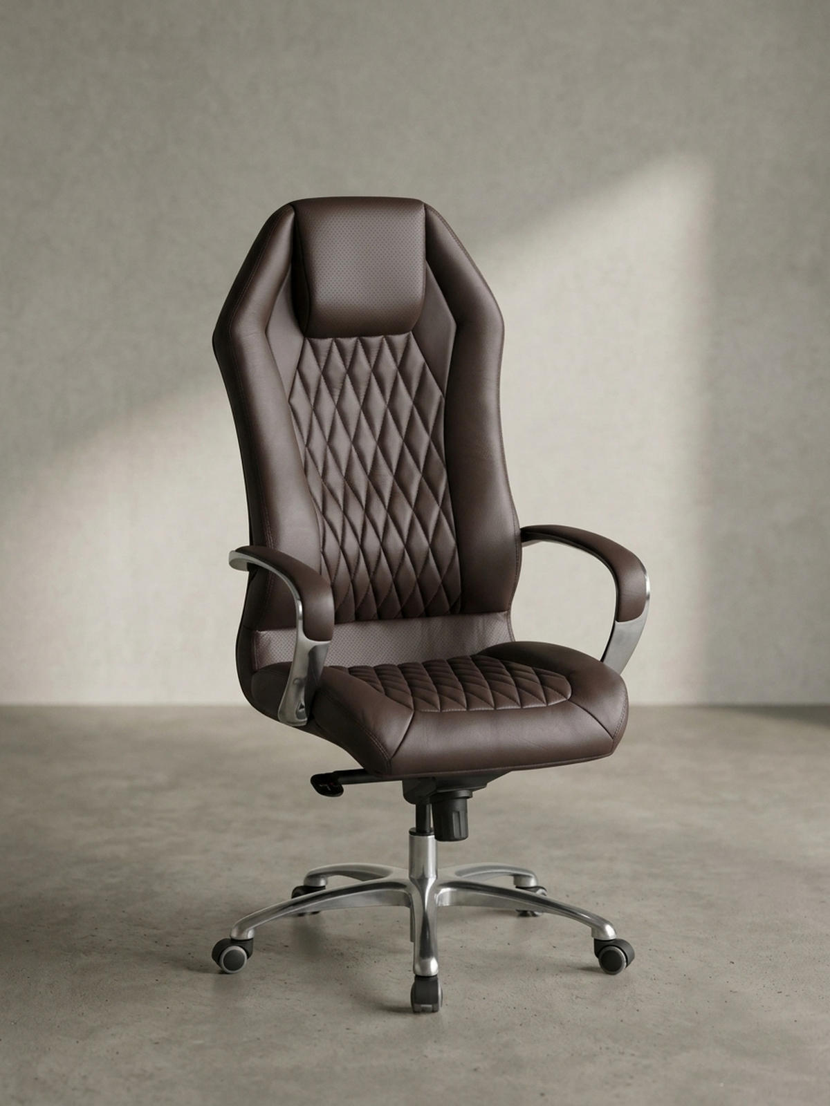 CHEFSESSEL Echtleder mit Multiblockwippmechanik, Lendenwirbelstütze und Aluminiumfußkreuz MILANO, Braun 70x67x136 cm - Silberfarben/Braun, Leder/Metall (70/136/67cm) - KADIMA DESIGN