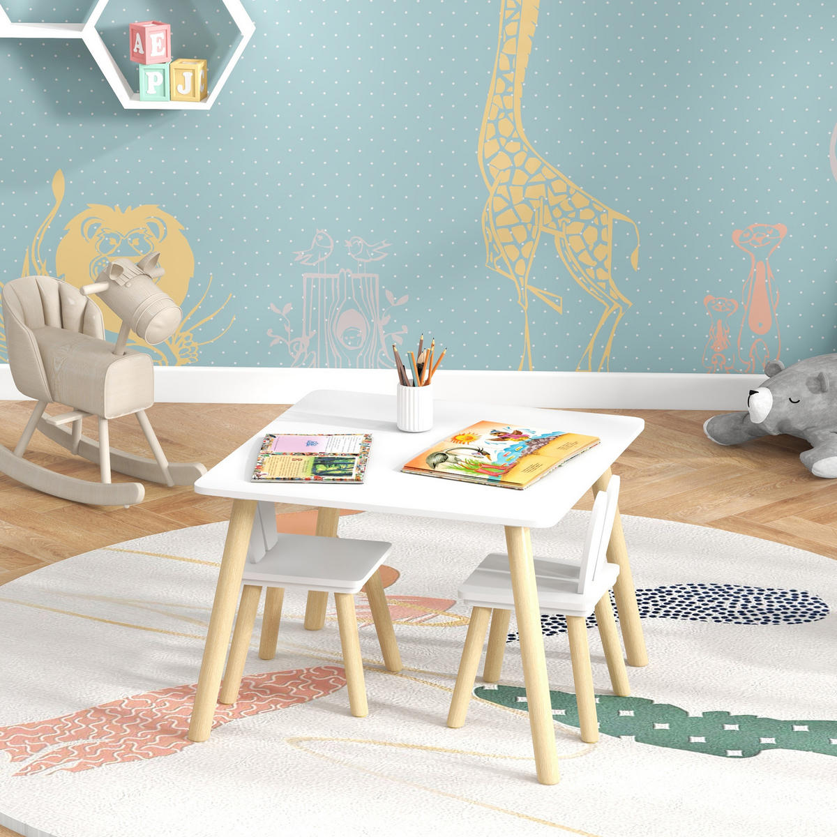 KINDERSITZGRUPPE DE-17515 Hasenohren-Design mit Stauraum Weiß - Weiß, Holzwerkstoff (60/44/60cm) - ComfortXL