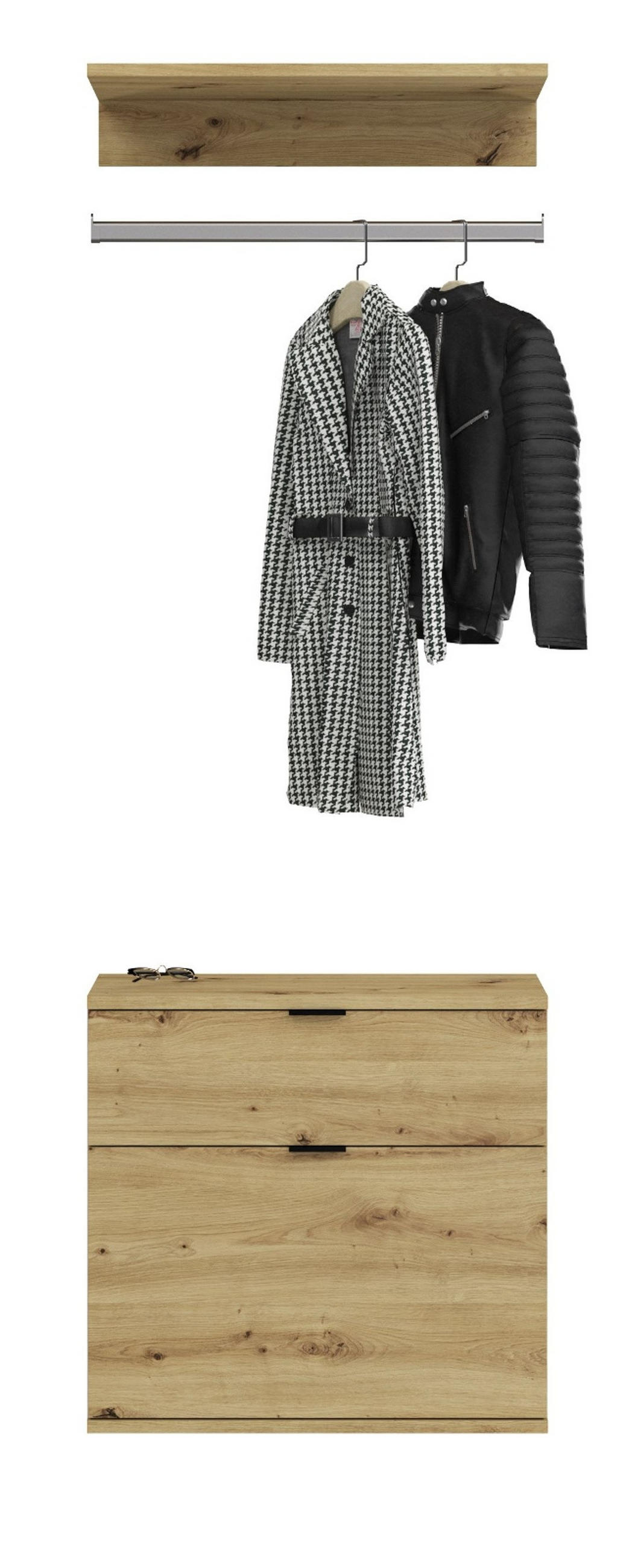 GARDEROBEN-SET Artisan Eiche 61 cm, Komplettset mit Kleiderstange - Schwarz/Eiche Artisan, Holzwerkstoff/Metall (61/79/34cm) - Inn.Furn
