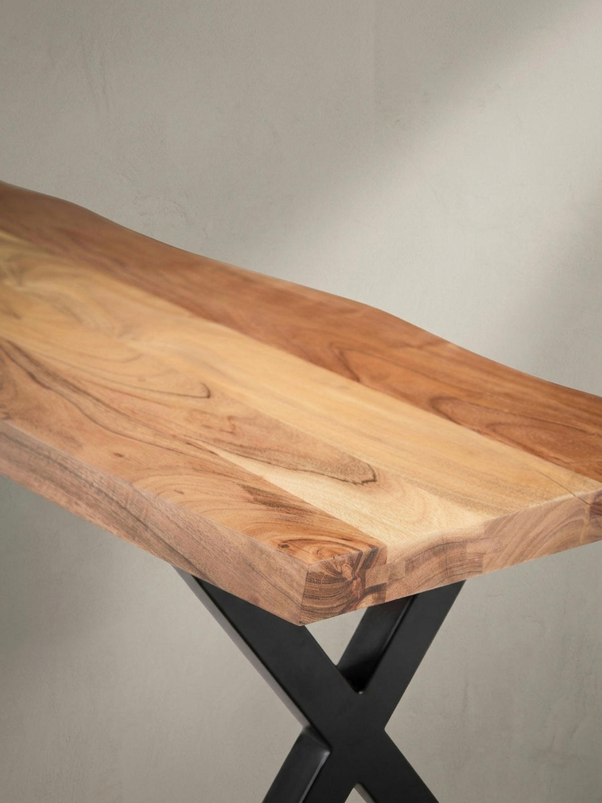 ESSZIMMERBANK Massivholz Metall Baumkante X-Beine, Akazie 140x40x46 cm - Schwarz/Braun, Holz/Metall (140/46/40cm) - KADIMA DESIGN