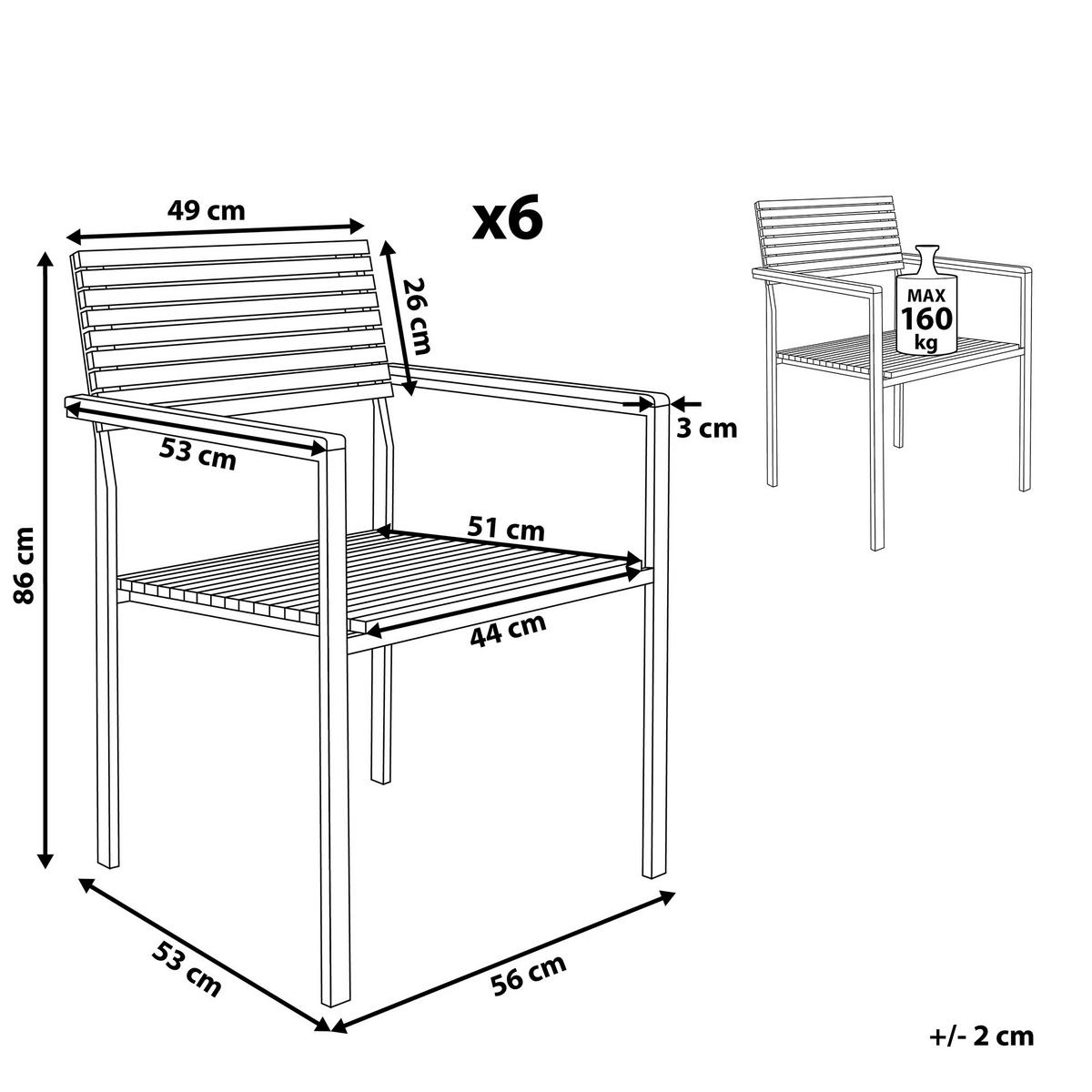 GARTENSTUHL 6er-Set Edelstahl / Teakholz hellbraun Viareggio - Hellbraun, Holz (56/86/53cm) - Beliani