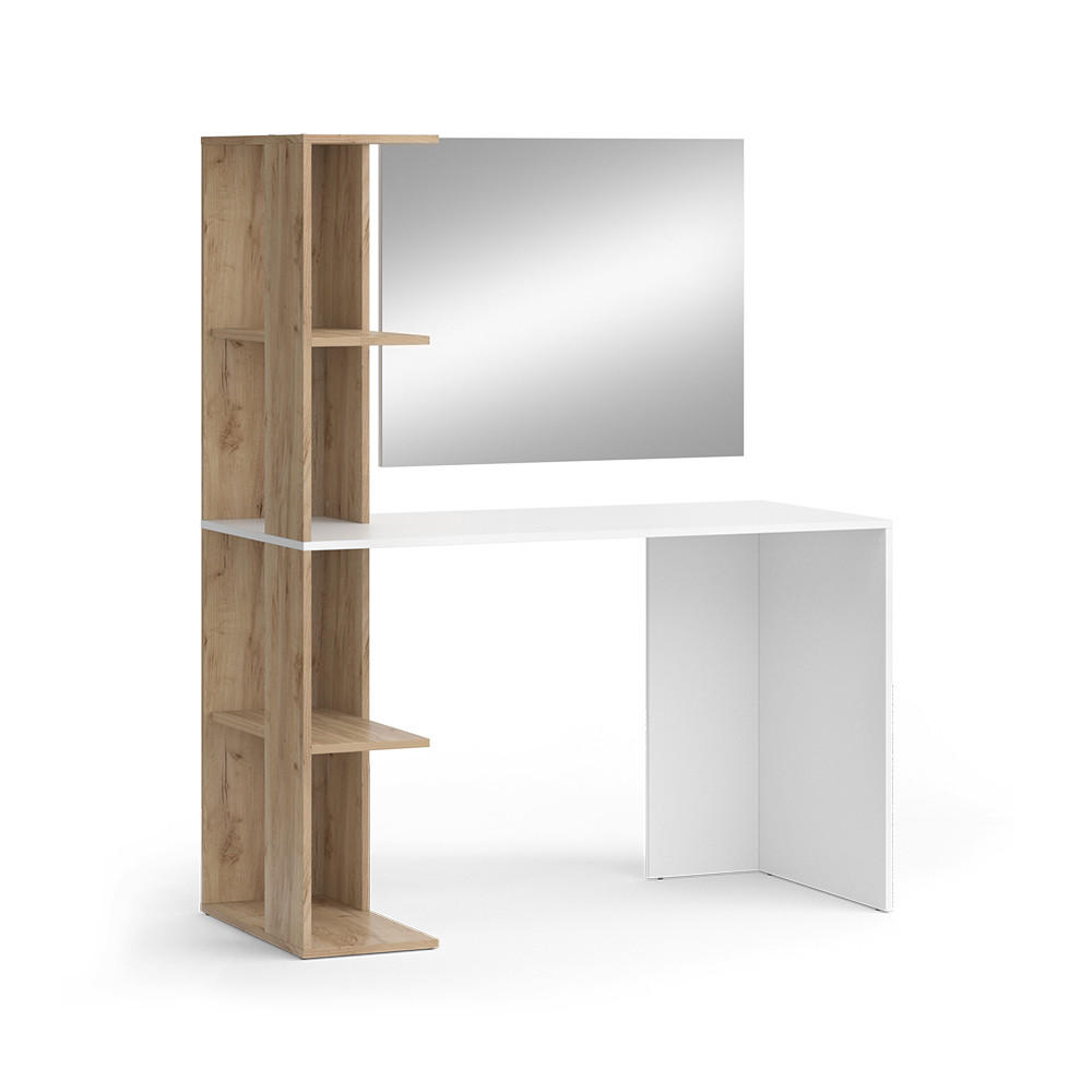 SCHMINKTISCH Tower Weiß/Sonoma 122.2 cm mit Spiegel - Weiß/Sonoma Eiche, Holzwerkstoff (122.2/75.8/55.2cm) - Vicco