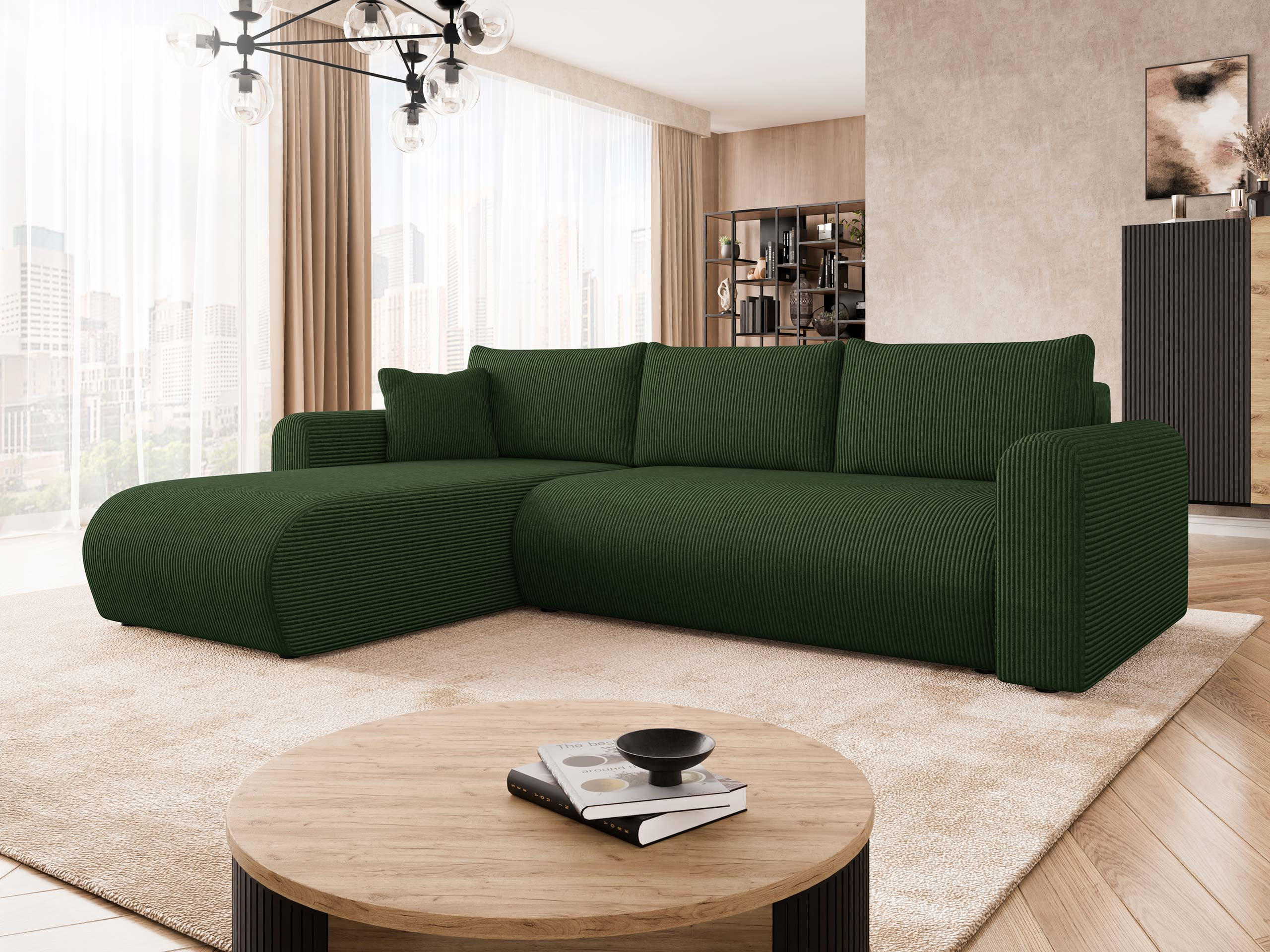 ECKSOFA Eliwo Cord - Schwarz/Grün, Holz/Textil (252/158cm) - MIRJAN24