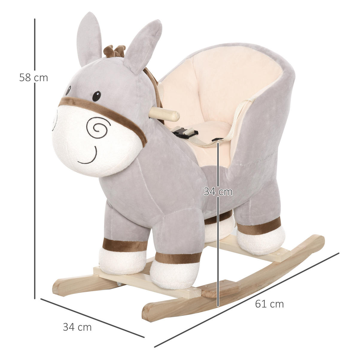 SCHAUKELPFERD DE-18228 mit Musikfunktion Grau - Grau, Holzwerkstoff (34/58/61cm) - ComfortXL