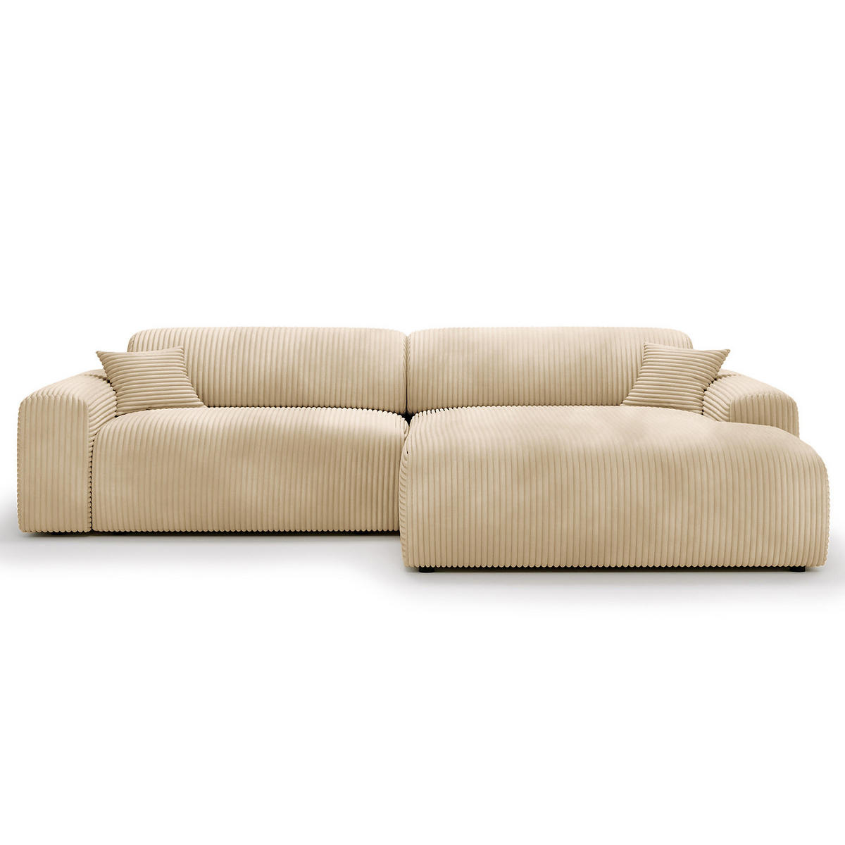 ECKSOFA mit Longchair - Cord - Beige/Schwarz, Kunststoff/Textil (284/178cm) - home24