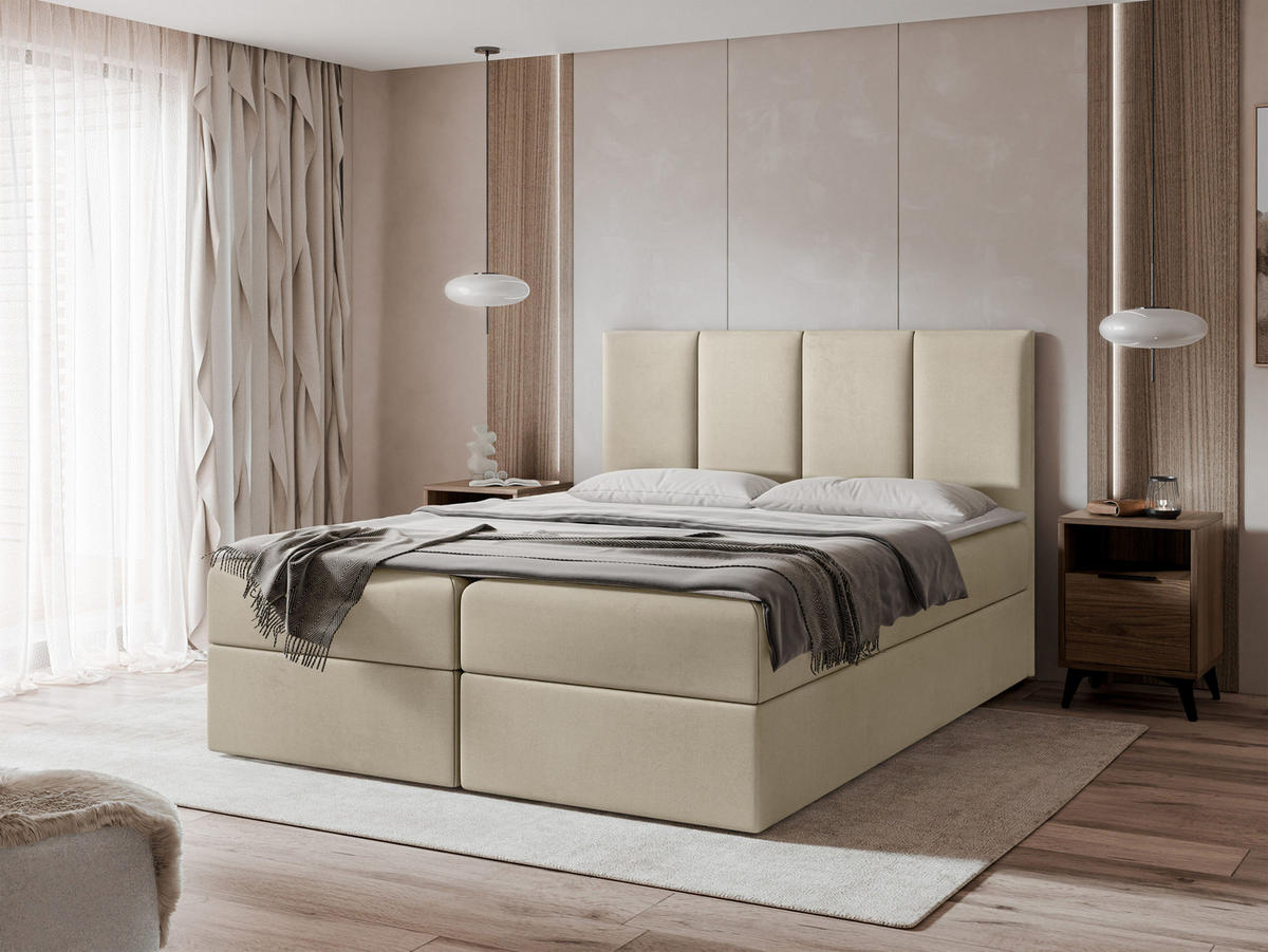 BOXBETT Rebos - H3 - Beige, Holz/Textil (140/200cm) - MIRJAN24