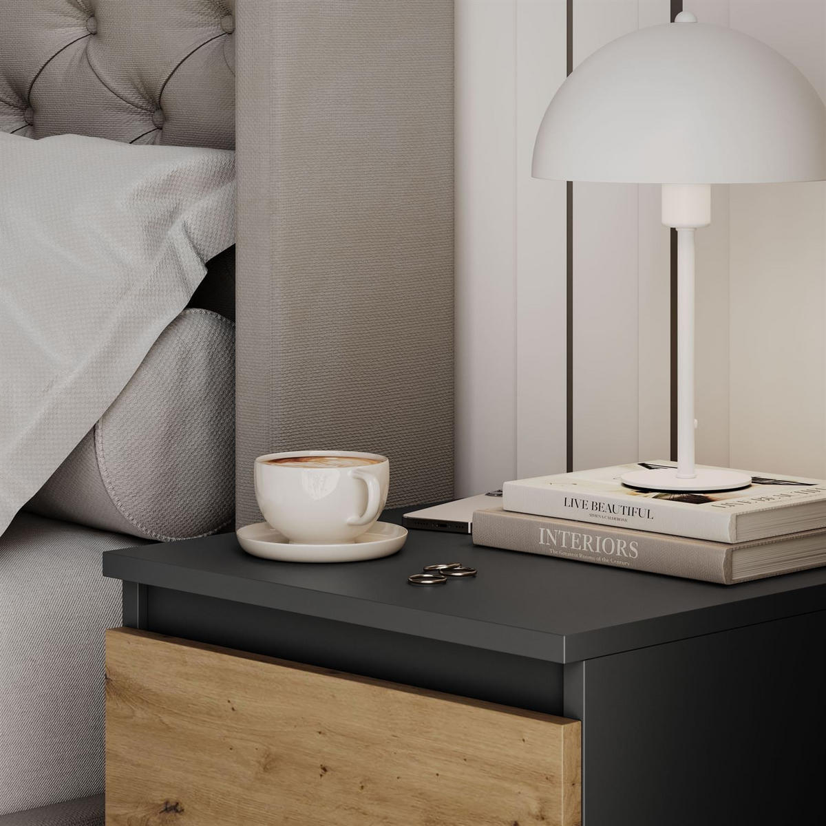 NACHTTISCH HANA W2 Artisan Eiche / Anthrazit - Eiche Artisan, Holzwerkstoff (40/52/40cm) - Lookway