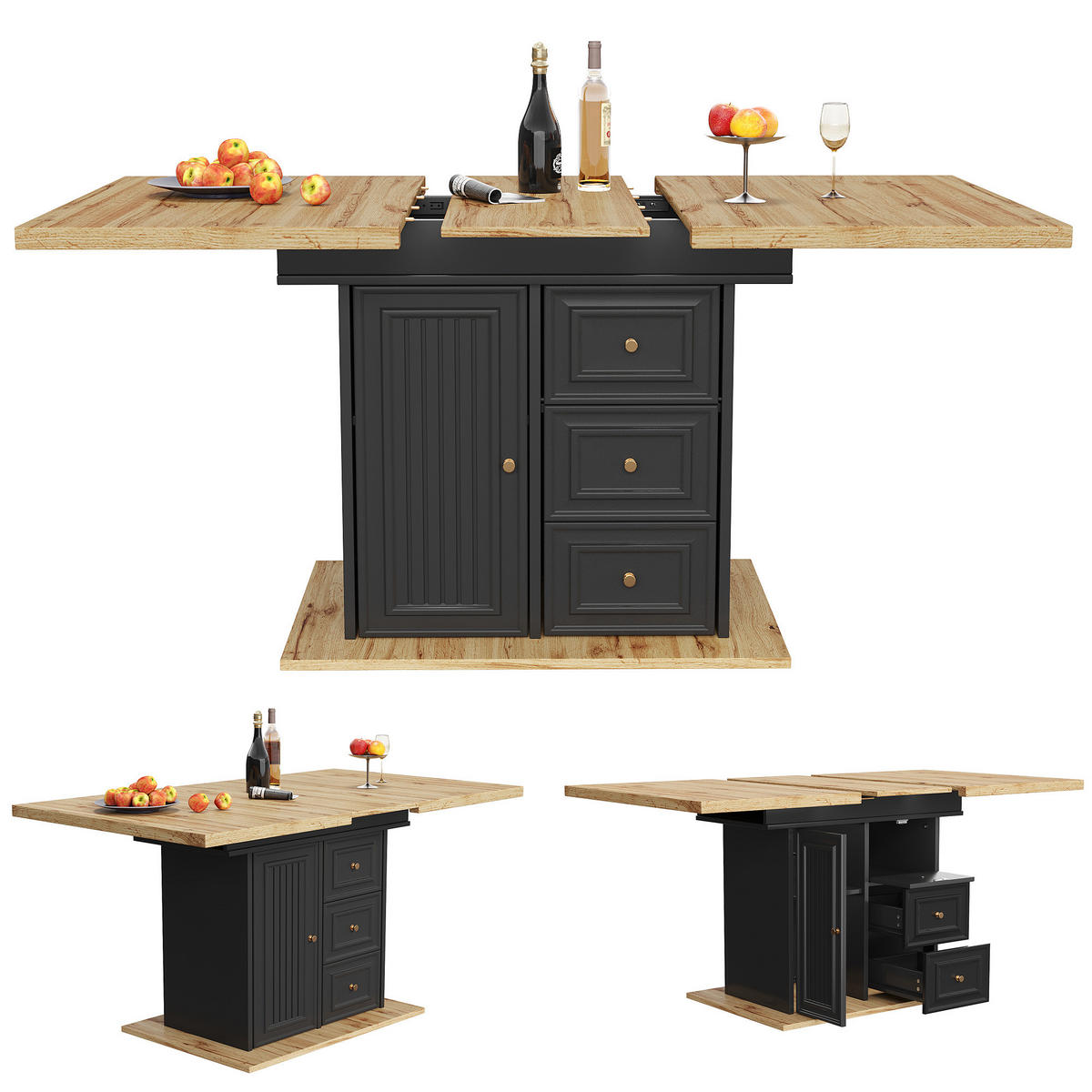 ESSTISCH 110-140x80x75 cm in Natur und Schwarz aus MDF in Holzoptik ausziehbar - Naturfarben, Holzwerkstoff (140/80/75cm) - Modfu