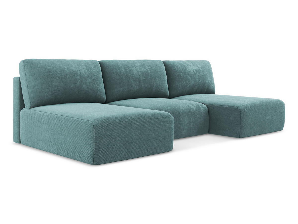 WOHNLANDSCHAFT Chenille Stoff Blau - Blau/Beige, Kunststoff/Textil (304/79/149cm) - Makamii