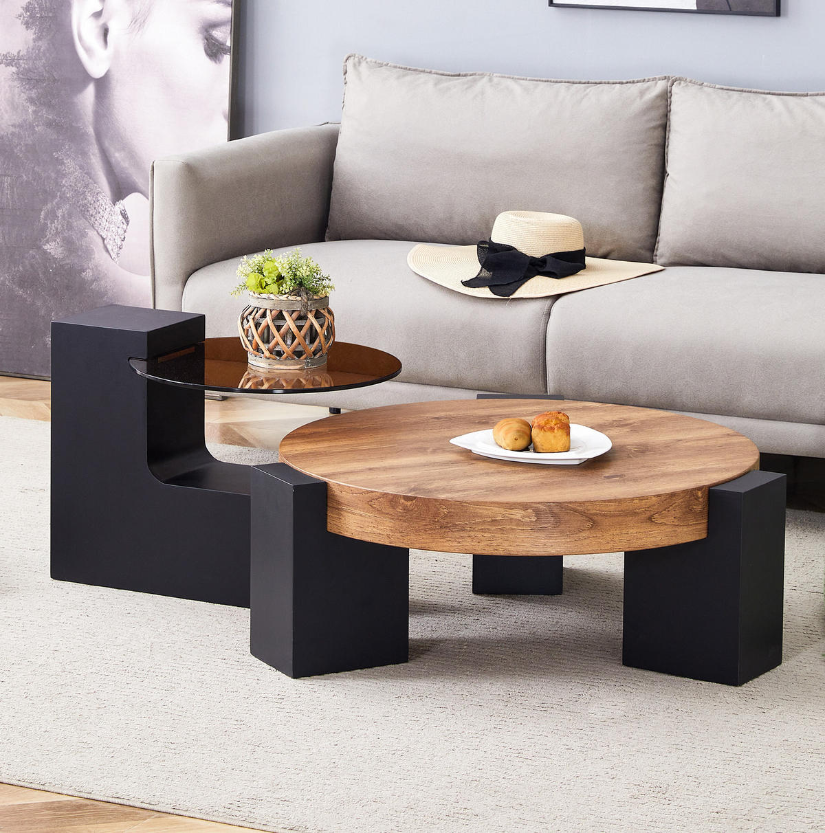 COUCHTISCH 61/30 cm schwarz aus MDF und Glas mit zwei Ebenen - Schwarz, Holzwerkstoff (61/61/30cm) - OKMYHOME