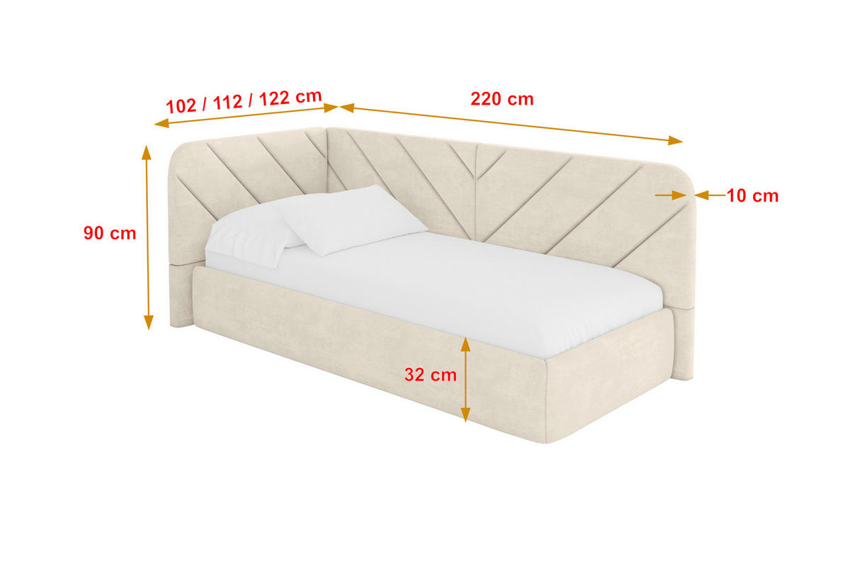 EINZELLBETT Jugendbett mit Bettkasten und Matratze H3/H4, Rechts - FIKY 80x200 Beige - Naturfarben, Holzwerkstoff/Textil (80/200cm) - ALTDECOR