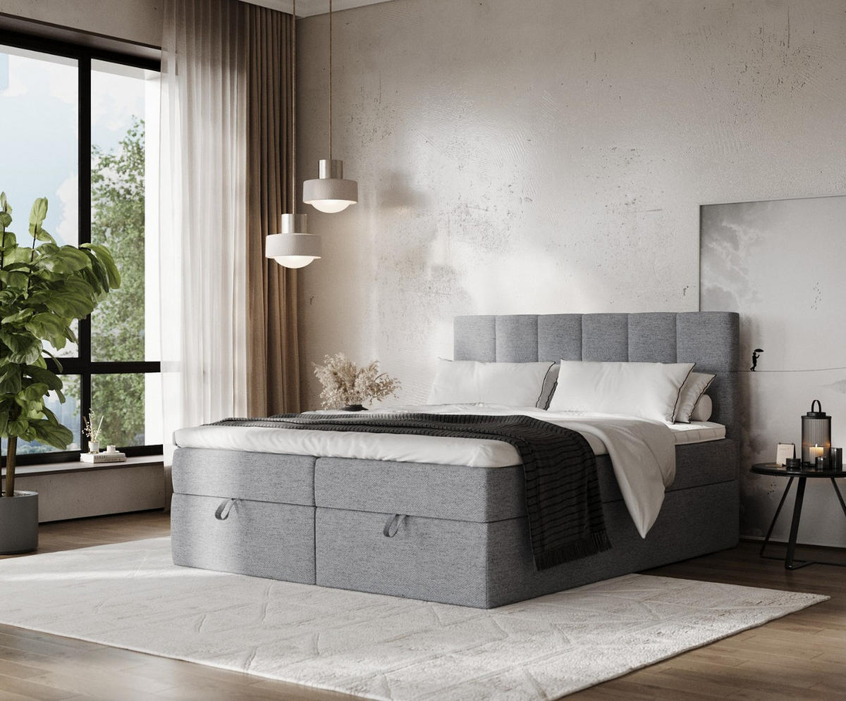 BOXBETT Savio 180/200 cm Grau im Neve Stoff - Schwarz/Grau, Holz/Holzwerkstoff (180/200cm) - AltaBeds