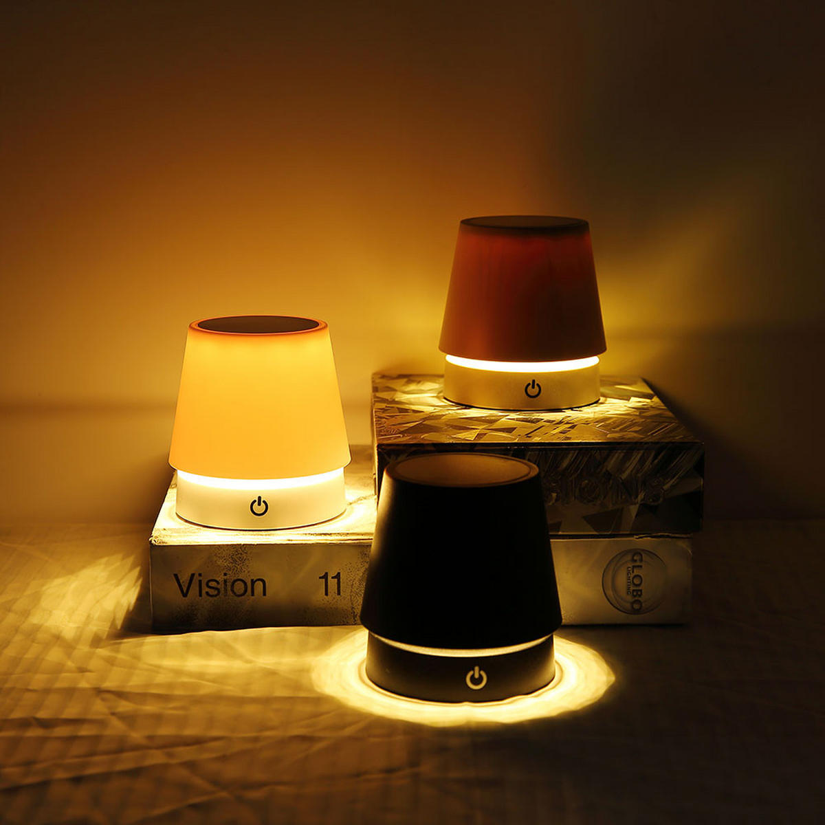 LED TISCHLEUCHTE CARLOS Sandfarben - Bernsteinfarben, Metall (10.6/10.6/28cm) - Globo Lighting