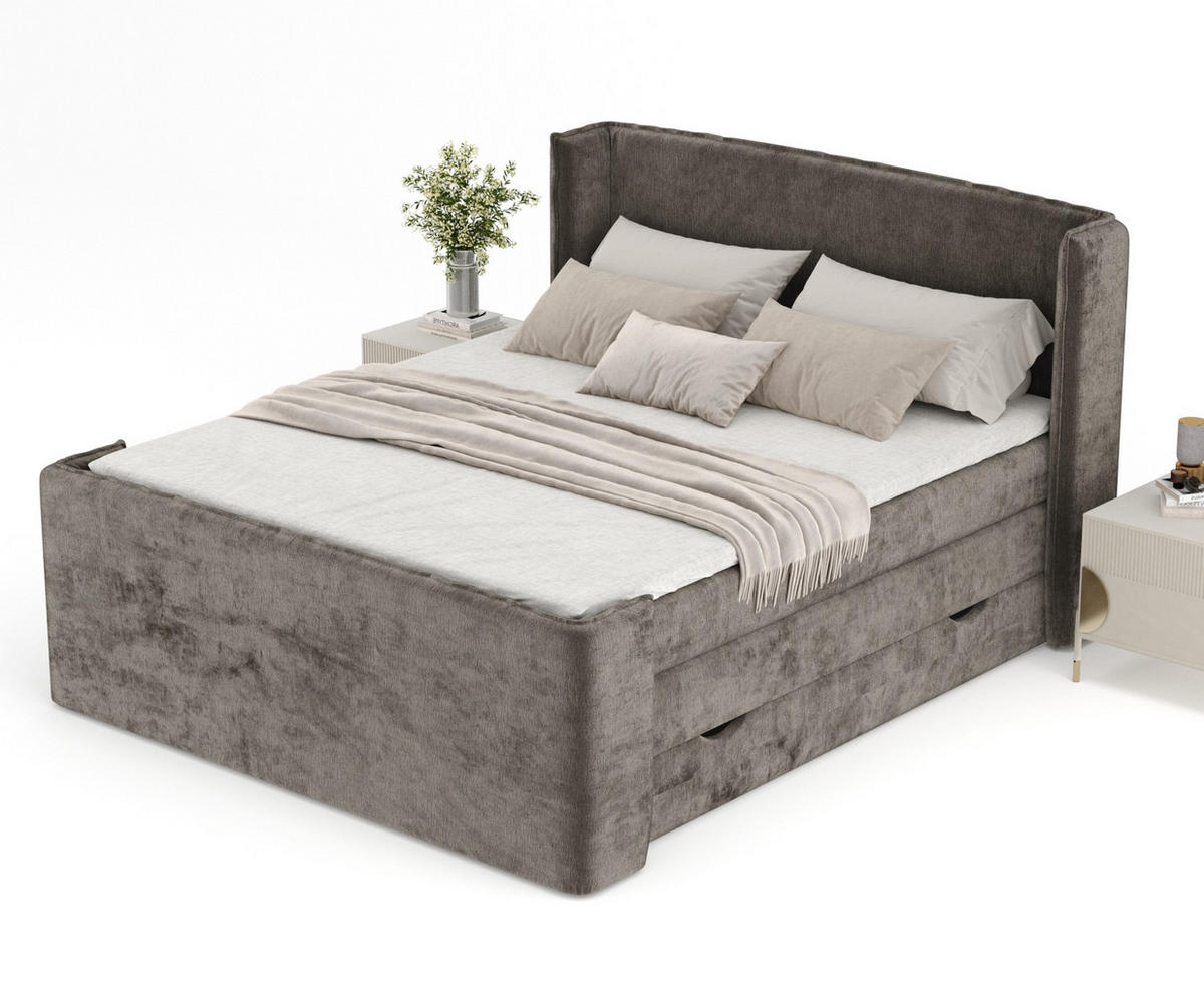 BOXSPRINGBETT Freeland Dunkebraun 180/200 cm mit Matratze und Topper - Dunkelbraun/Schwarz, Holz/Holzwerkstoff (180/200cm) - Maison de Reve