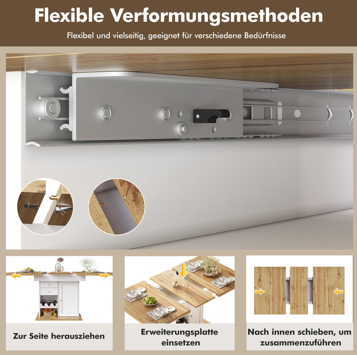 ESSTISCH 110-140/80/75 cm in Weiß/Natur mit Stauraum und Auszugsfunktion - Naturfarben, Holzwerkstoff (140/80/75cm) - Flora Grace