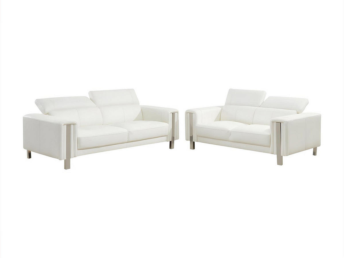 COUCHGARNITUR - 5 Personen - kunstleder - weiß Maroua - Weiß, Leder/Metall (202/87/100cm) - Vente-Unique