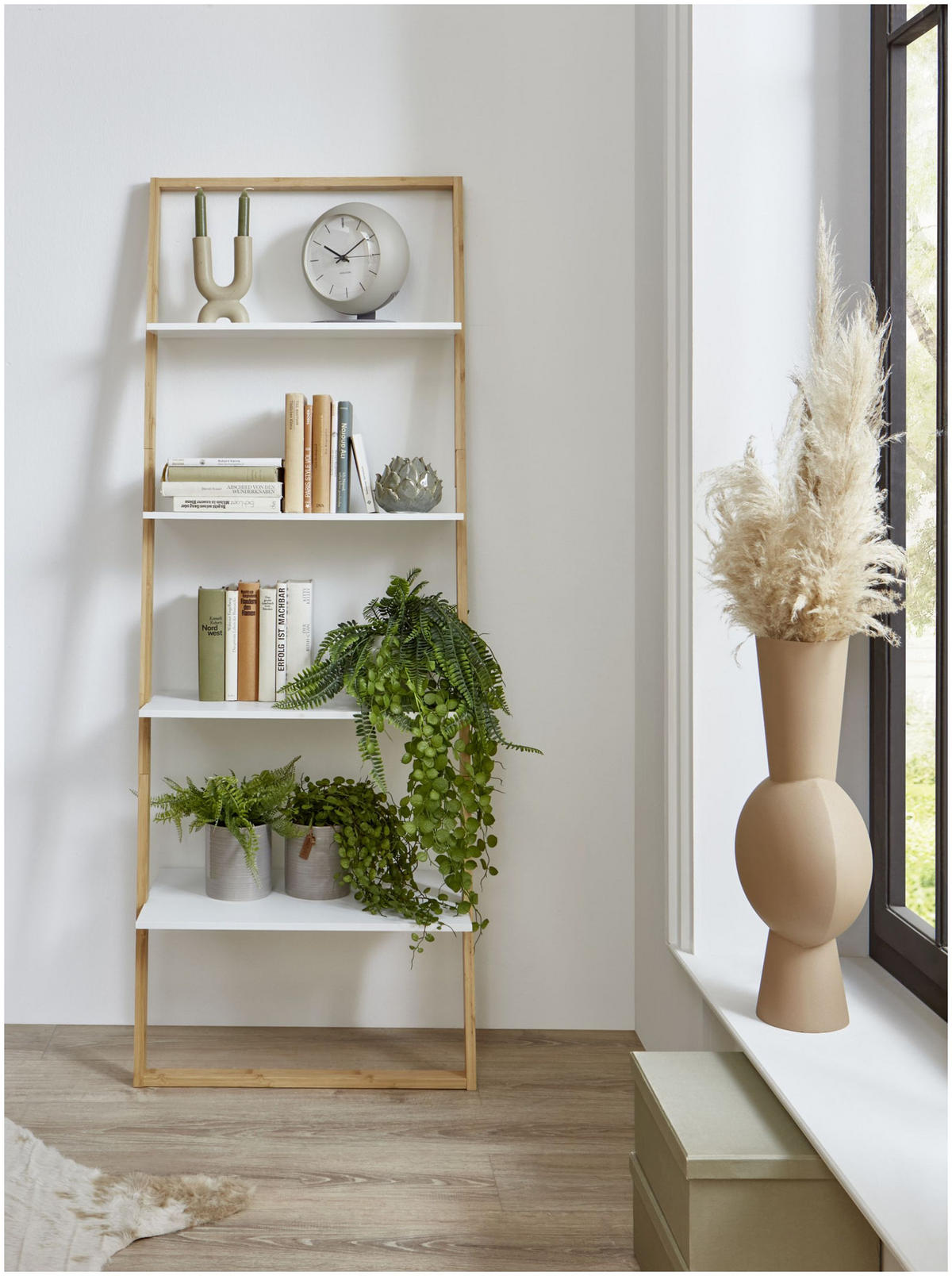 LEITERREGAL weiß/ Bambus - Weiß, Holz (61.3/164/36.5cm) - Xonox