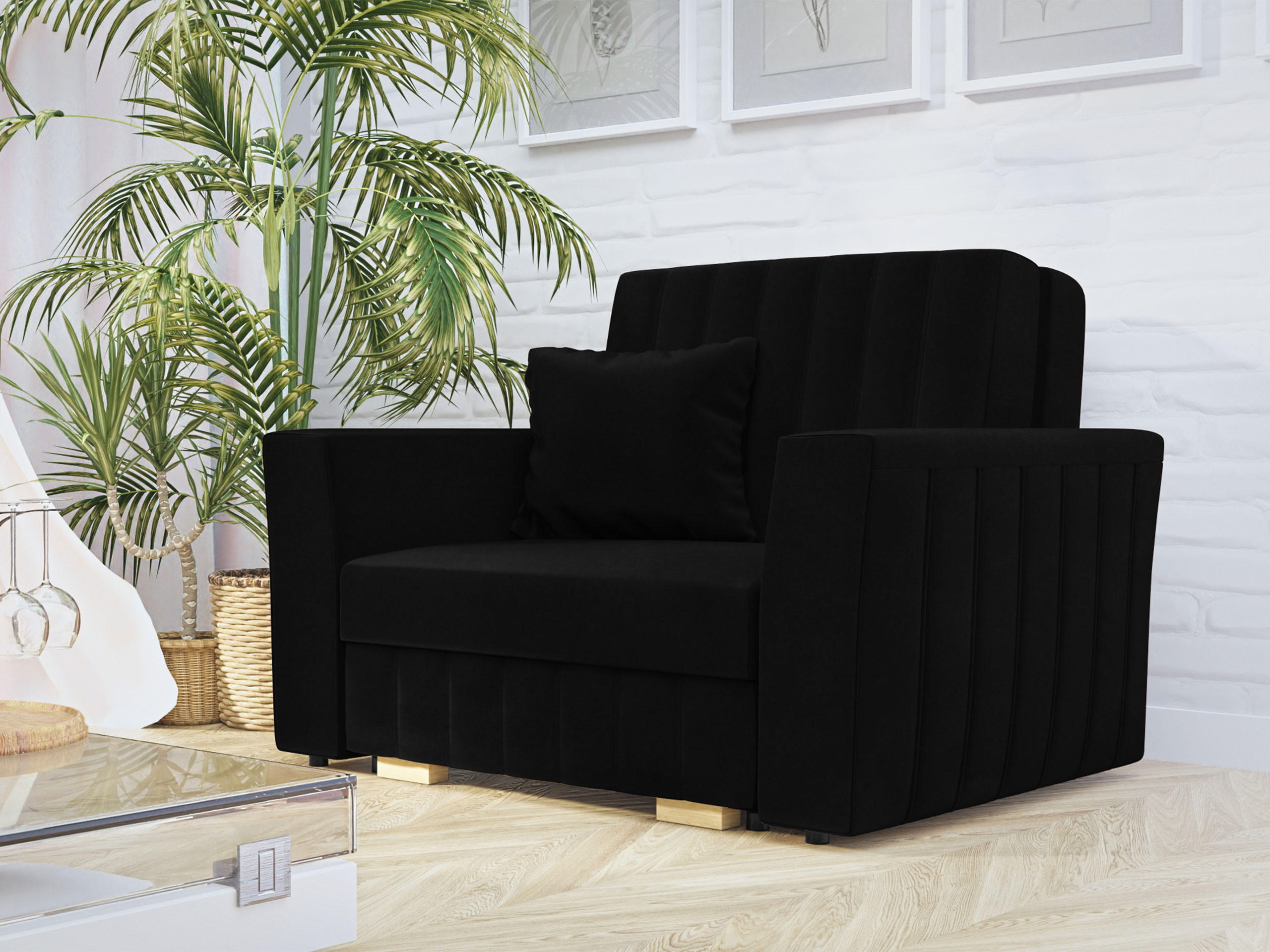 SCHLAFSOFA Viva Glam I - Schwarz/Naturfarben, Holz/Kunststoff (115/85/98cm) - MIRJAN24