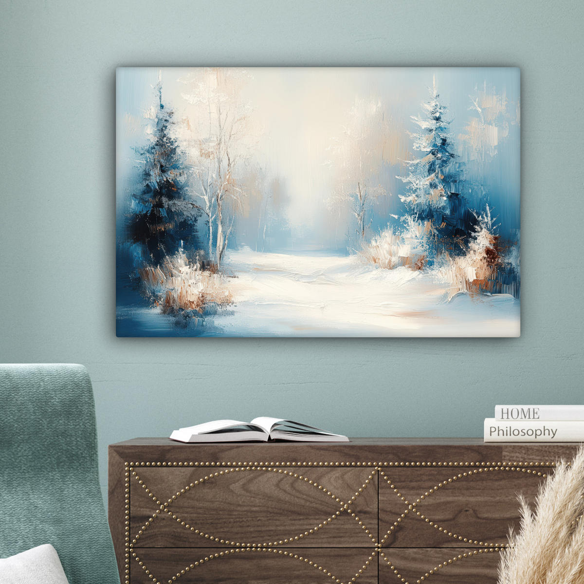 LEINWANDBILD Wald - Winter - Natur - Abstrakt - Schnee Wanddeko 90x60 cm - Weiß, Textil (90/60cm) - MuchoWow