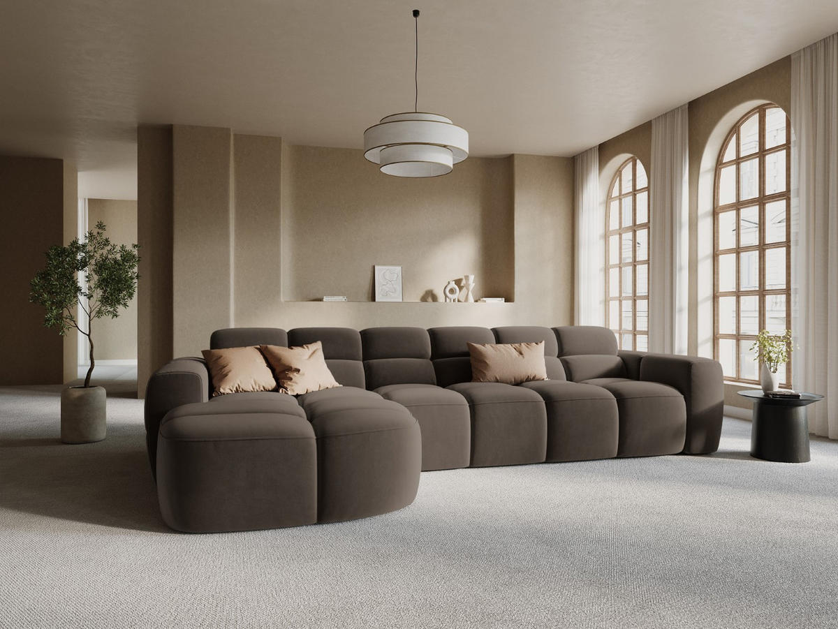 ECKSOFA links Lisa aus Samt hellbraun 4 Sitzplätze - Hellbraun, Textil (170/310cm) - Micadoni