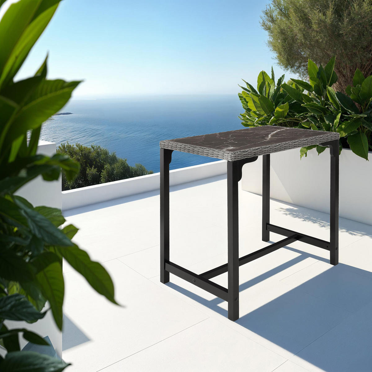 RATTAN BARTISCH Kutina,96 x 65 x 100 cm,grau - Grau, Kunststoff (96/65/100cm) - tectake