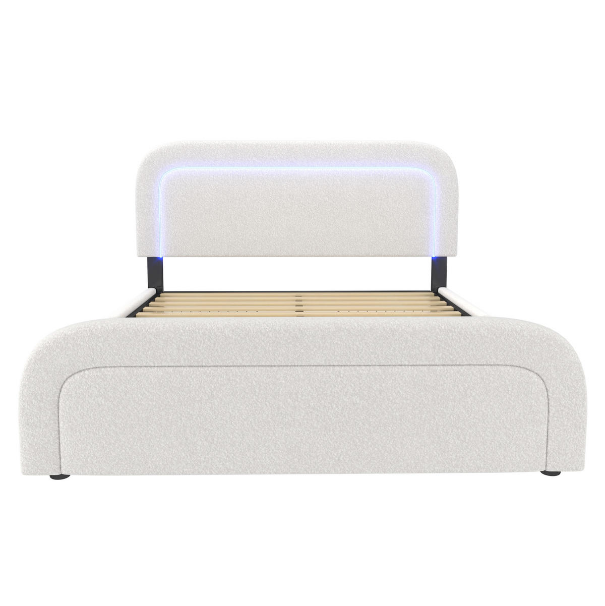 ČALÚNENÁ posteľ zo sherpy 160x200 cm biela s LED osvetlením, USB-C a 4 zásuvkami, s matracom - biela, textil (160/200cm) - Modfu
