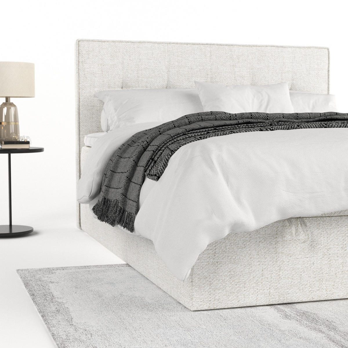 BOXBETT Tivra 200/200 cm Creme im Neve Stoff - Creme/Schwarz, Holz/Holzwerkstoff (200/200cm) - AltaBeds