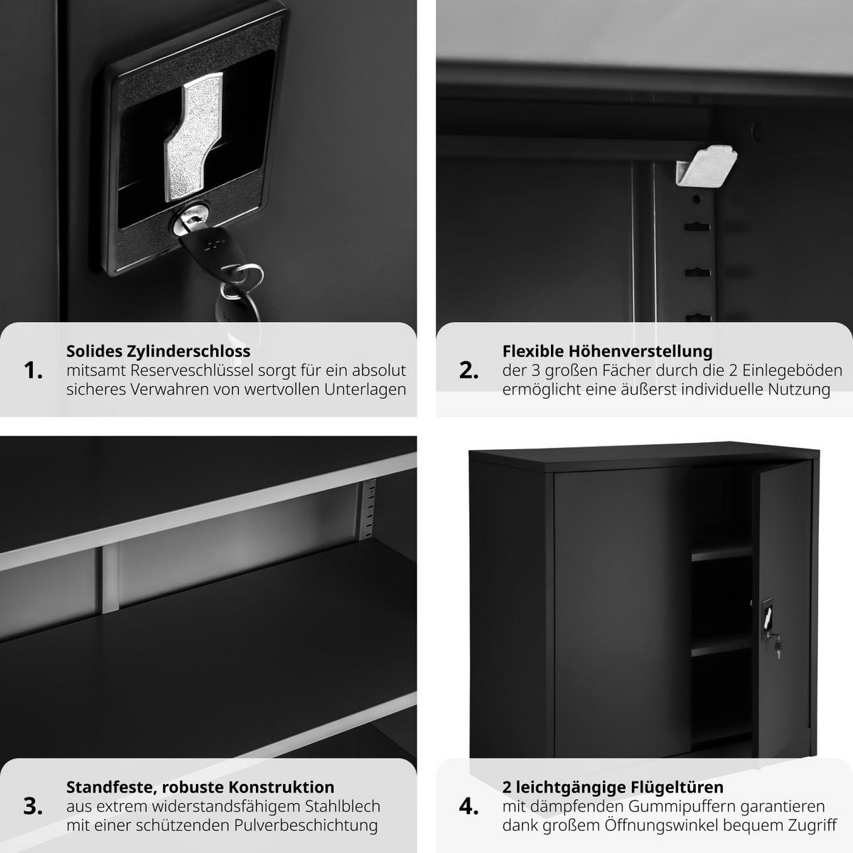 AKTENSCHRANK ,90 x 40 x 90 cm,schwarz - Schwarz, Metall (40/90/90cm) - tectake
