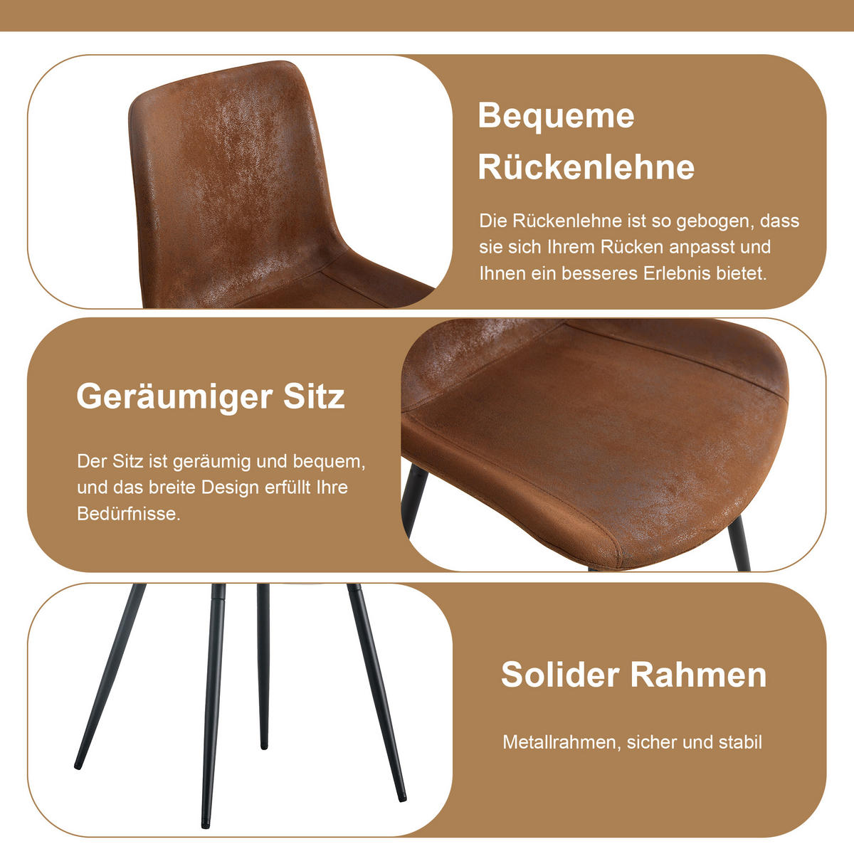 ESSGRUPPE DE-39352 5-teilig, rund mit 4 Stühlen Braun - Braun, Metall (100/76/100cm) - ComfortXL