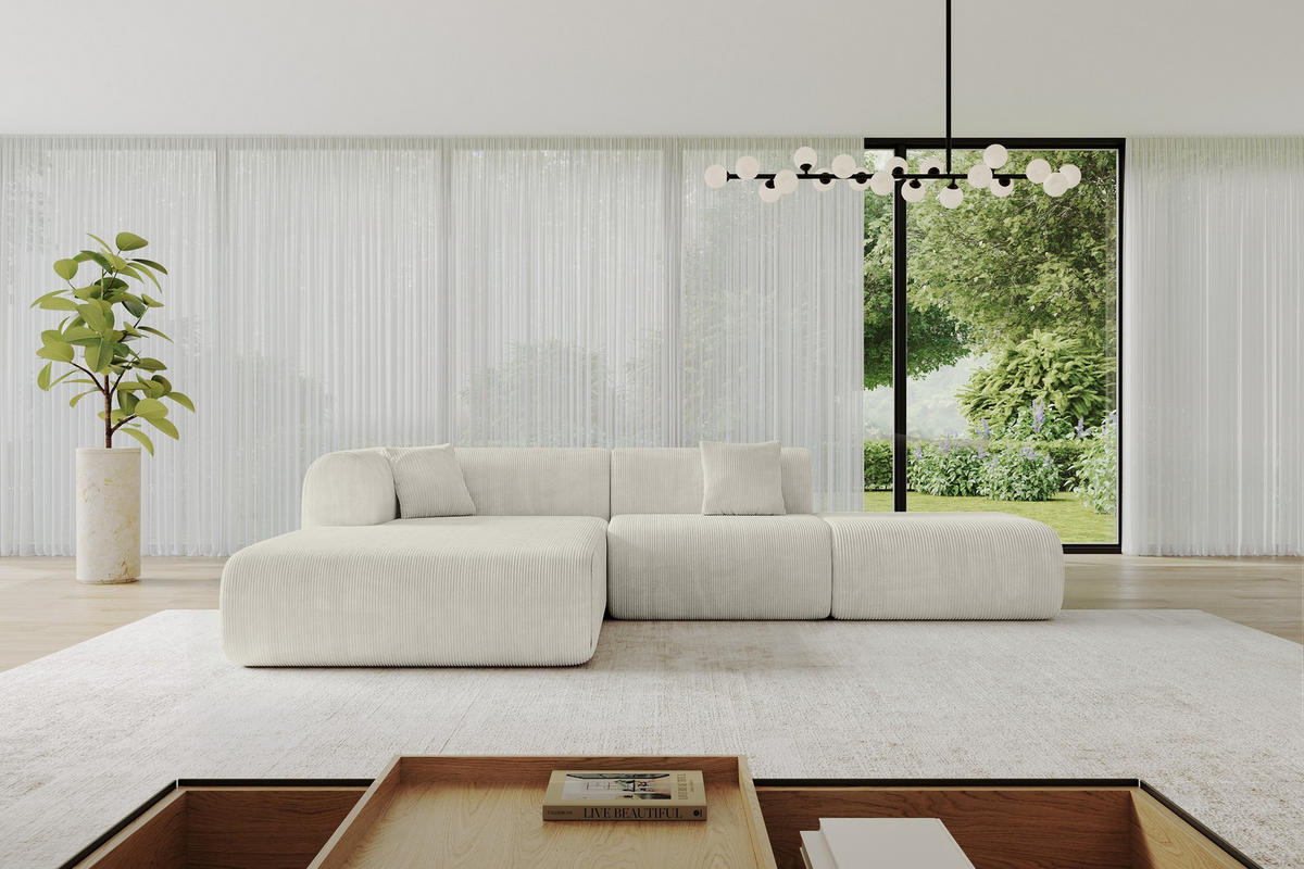 ECKSOFA Ottomane Links OVLY-L 289x176x71 Creme Cord - Creme/Schwarz, Holzwerkstoff/Kunststoff (176/289cm) - ALTDECOR