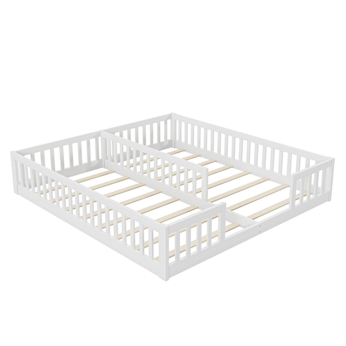KINDERBETT aus Kiefernholz und MDF 90x200 cm Weiß mit Lattenrost und Sicherheitsgitter für 2 Kinder - Weiß, Holz (90/200cm) - Modfu