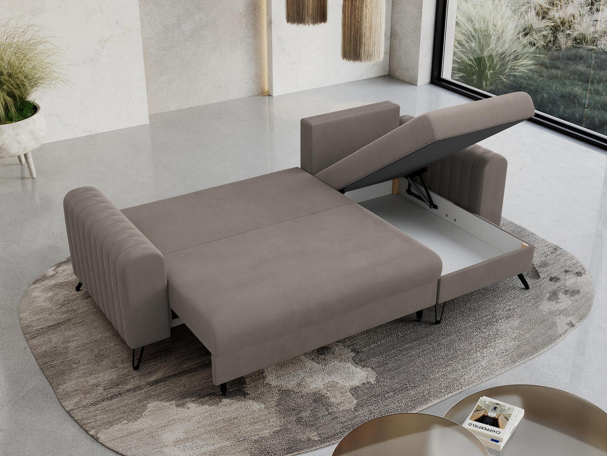 ECKSOFA Axel Samt Hellbraun - Hellbraun/Schwarz, Textil/Metall (242/140cm) - MKS