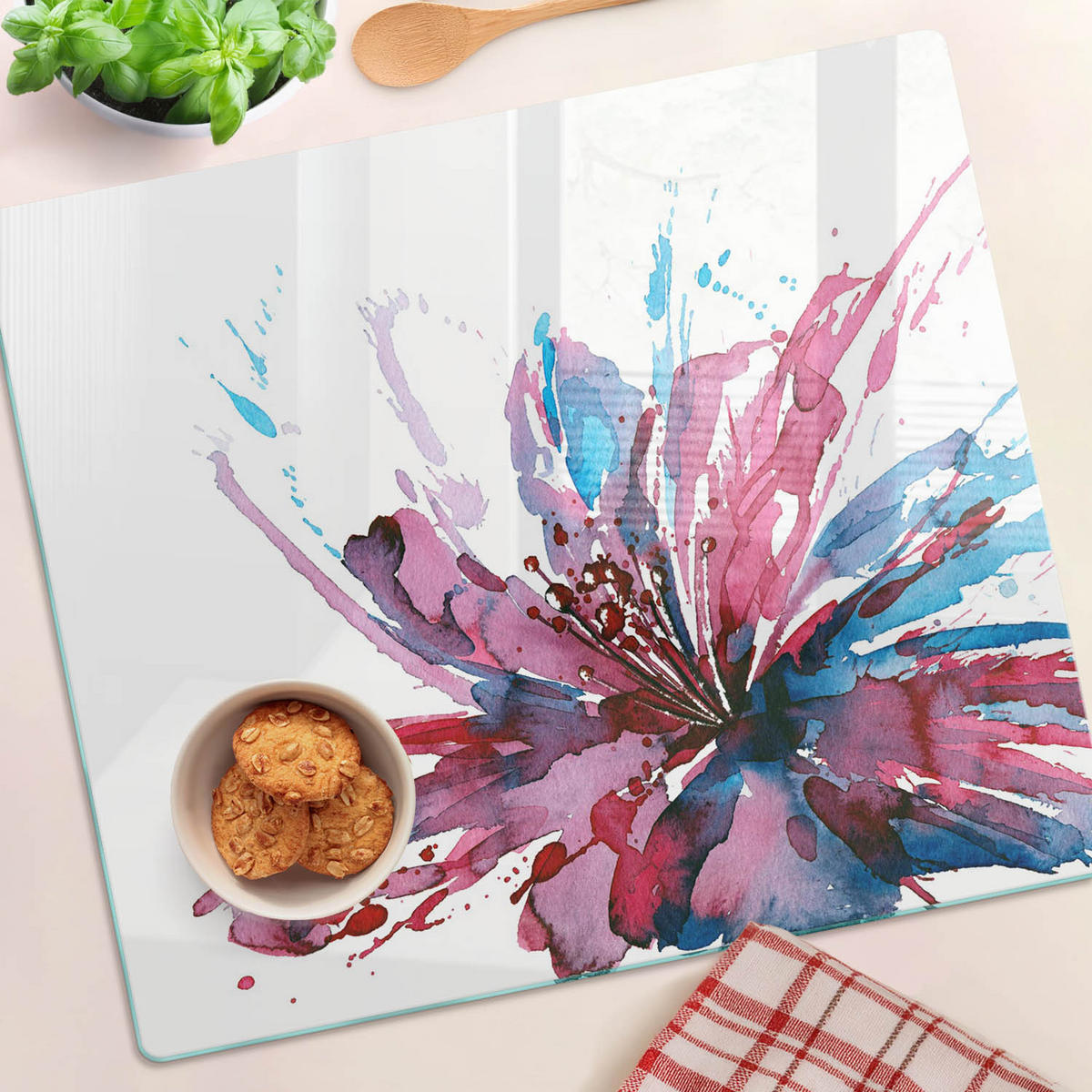 GLASPLATTE 60x52 cm Abstrakte Blume - Pink, Glas (60/0.4/52cm) - TULUP