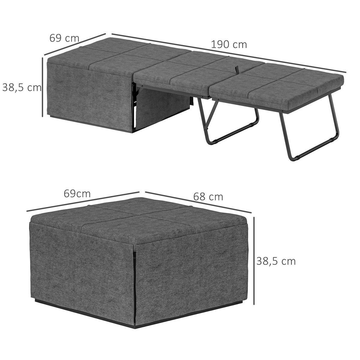 KLAPPBETT ca. 190x60 cm Gästebett mit 8cm Schaumstoff Matratze, faltbar Grau - Grau, Textil/Metall - HOMCOM