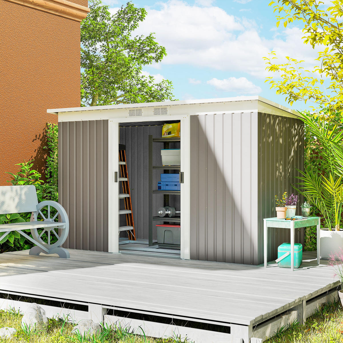 GARTENHAUS Grau 1 Stück - Grau, Kunststoff/Metall (130/172/280cm) - GiPP