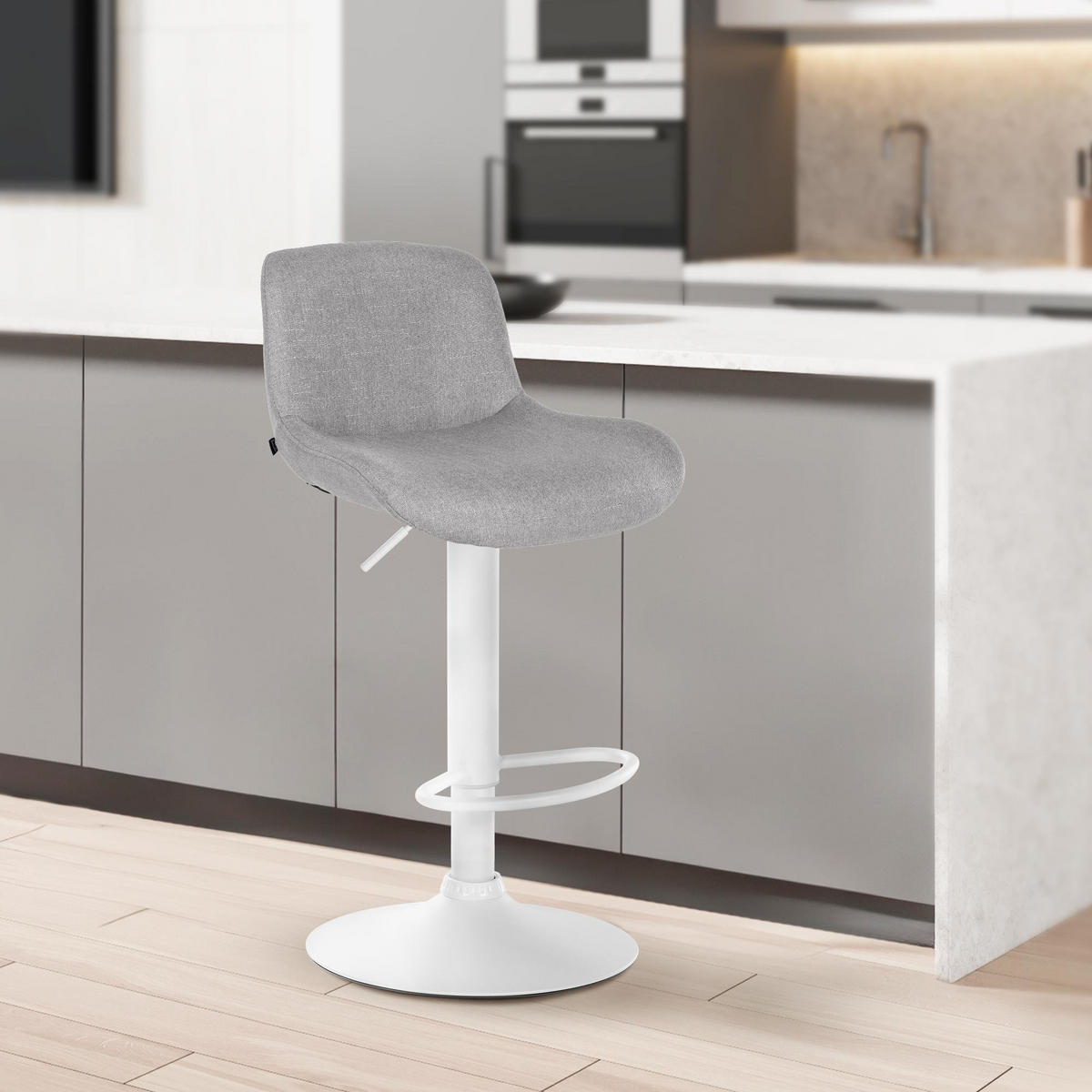 BARHOCKER Stoff hellgrau - Hellgrau/Weiß, Textil/Metall (50/85/50cm) - CLP