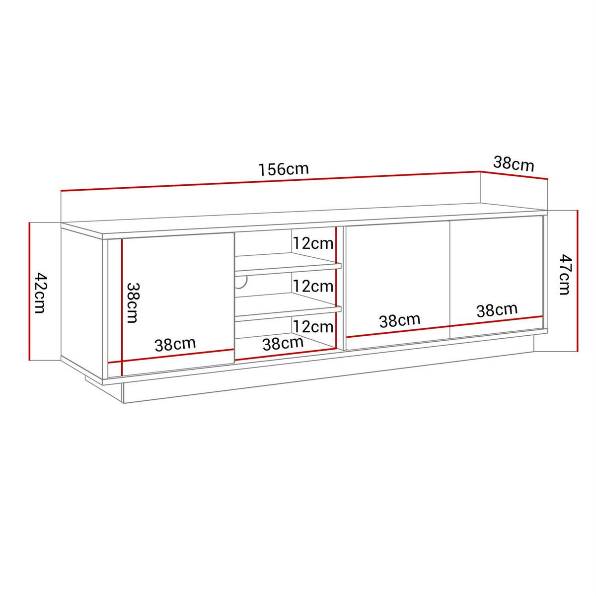 TV-ELEMENT SANAYI auf Sockel mit Regalen Hochglanz Weiß - Weiß Hochglanz/Weiß, Holzwerkstoff (156/47/38cm) - Lookway