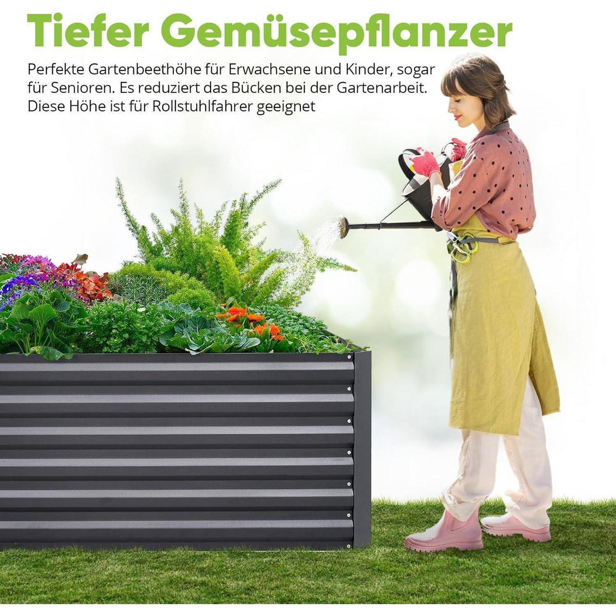 HOCHBEET Metall Grau 120 x 90 x 56 cm mit Tomatenkäfig - Schwarz, Metall (90/56/120cm)