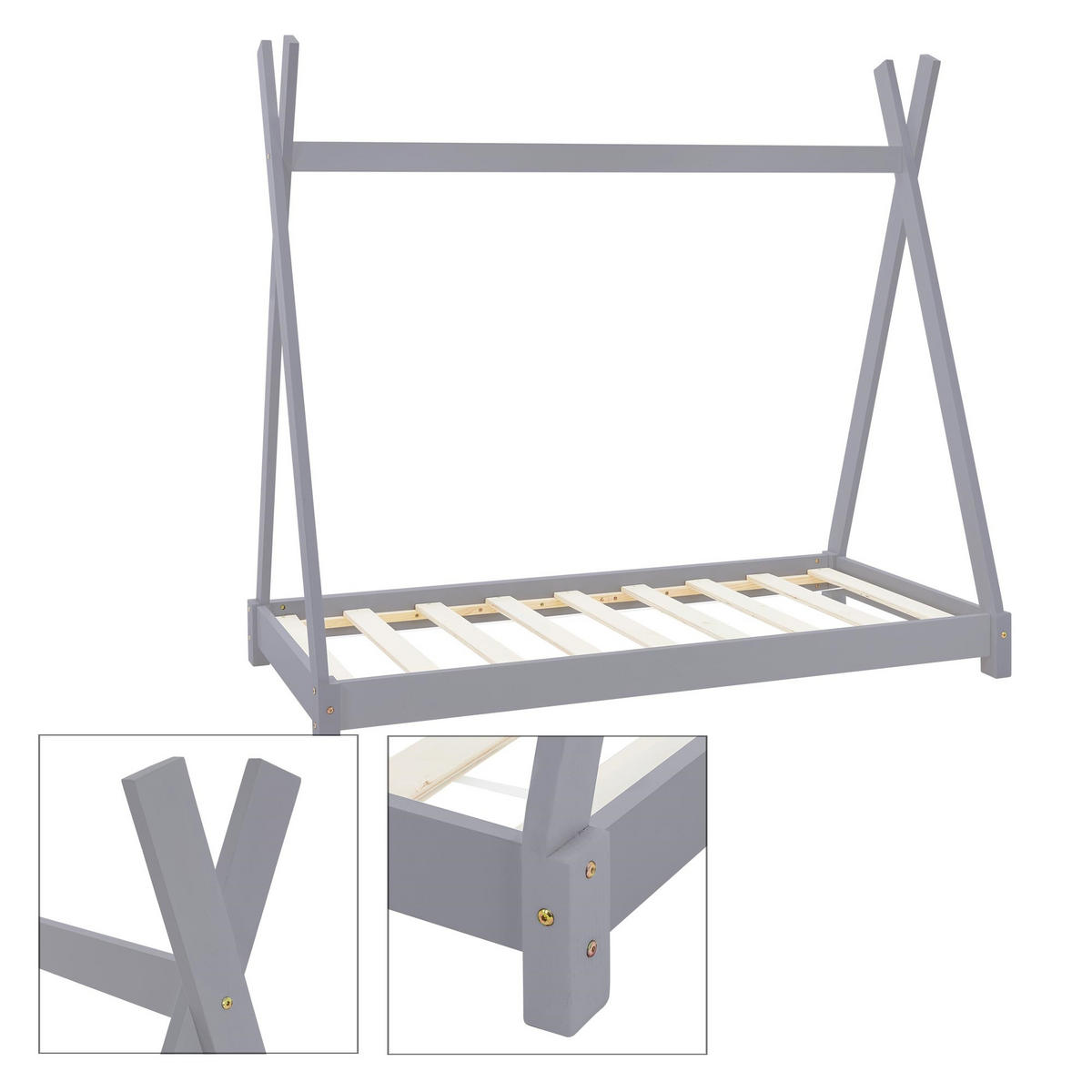 KINDERBETT Tipi mit Matratze 80x160 cm Hellgrau - Hellgrau, Holz (80/160cm) - ML-DESIGN