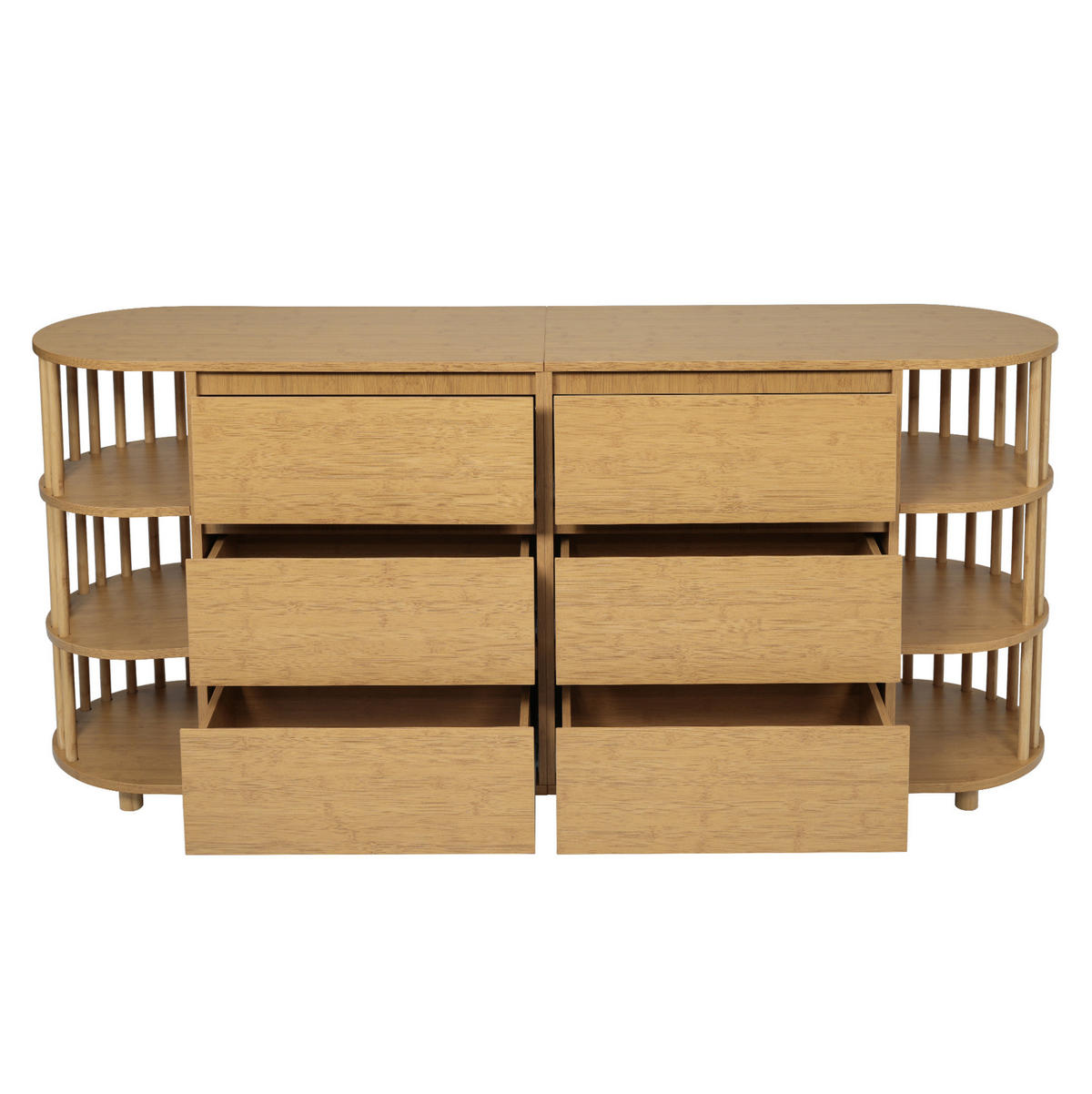 KOMMODEN-SIDEBOARD 160/40/75 cm mit 6 Schubladen & offenen Fächern in Eiche - Naturfarben, Holzwerkstoff (160/75/40cm) - BEAOK