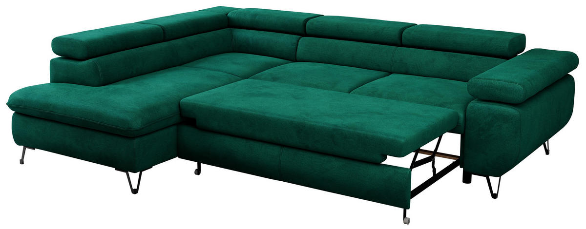 ECKSOFA PEDRO L Dunkelgrün Velvet - Links Seite - Dunkelgrün/Schwarz, Textil/Metall (208/273cm) - MKS