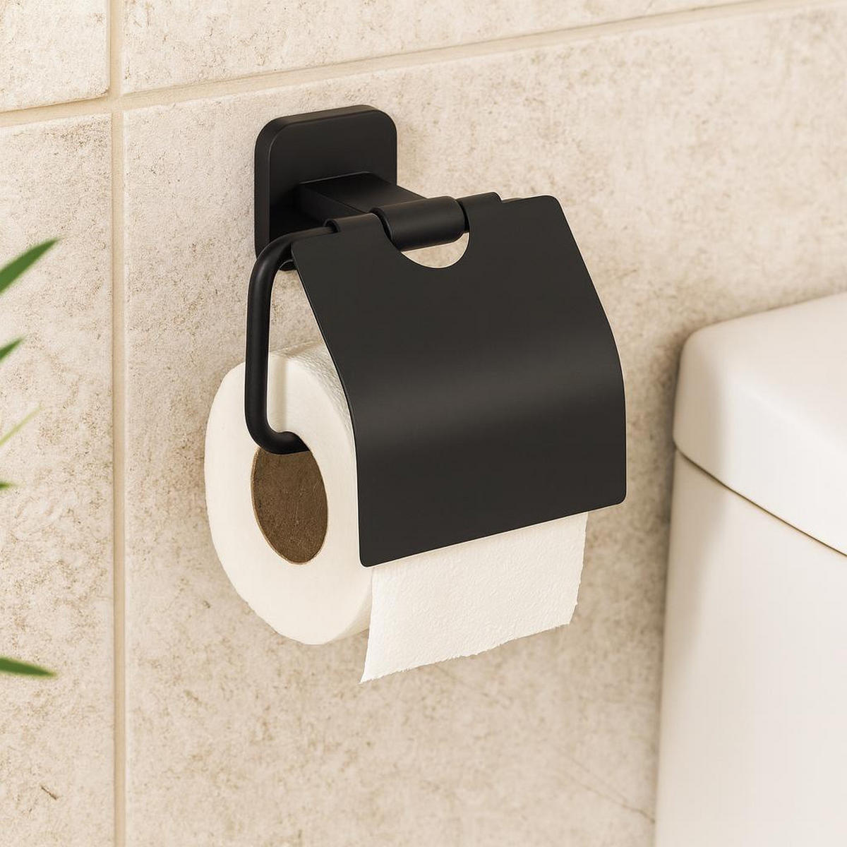 PAPIERHALTER mit Klappe Porto 6,5/14,5/13 cm - Schwarz, Metall (14.5/13/6.5cm) - Wenko