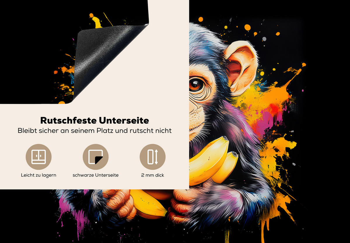 HERDABDECKPLATTE Affe - Graffiti - Farbenfroh - Bananen - Modern 75x52 cm - Gelb, Kunststoff (75/0.2/52cm) - MuchoWow