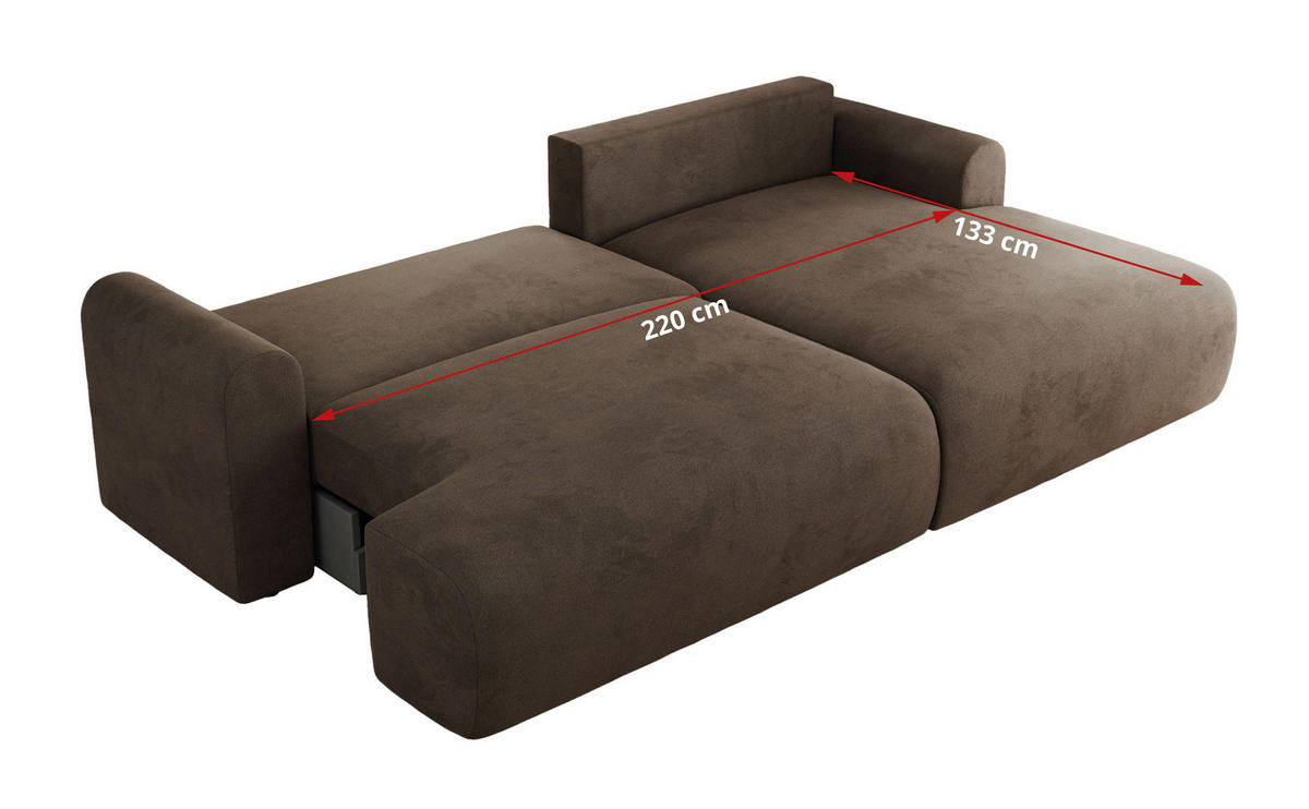 ECKSCHLAFSOFA TONO L Braun Velvet - links - Schwarz/Braun, Kunststoff/Textil (260/150cm) - MKS